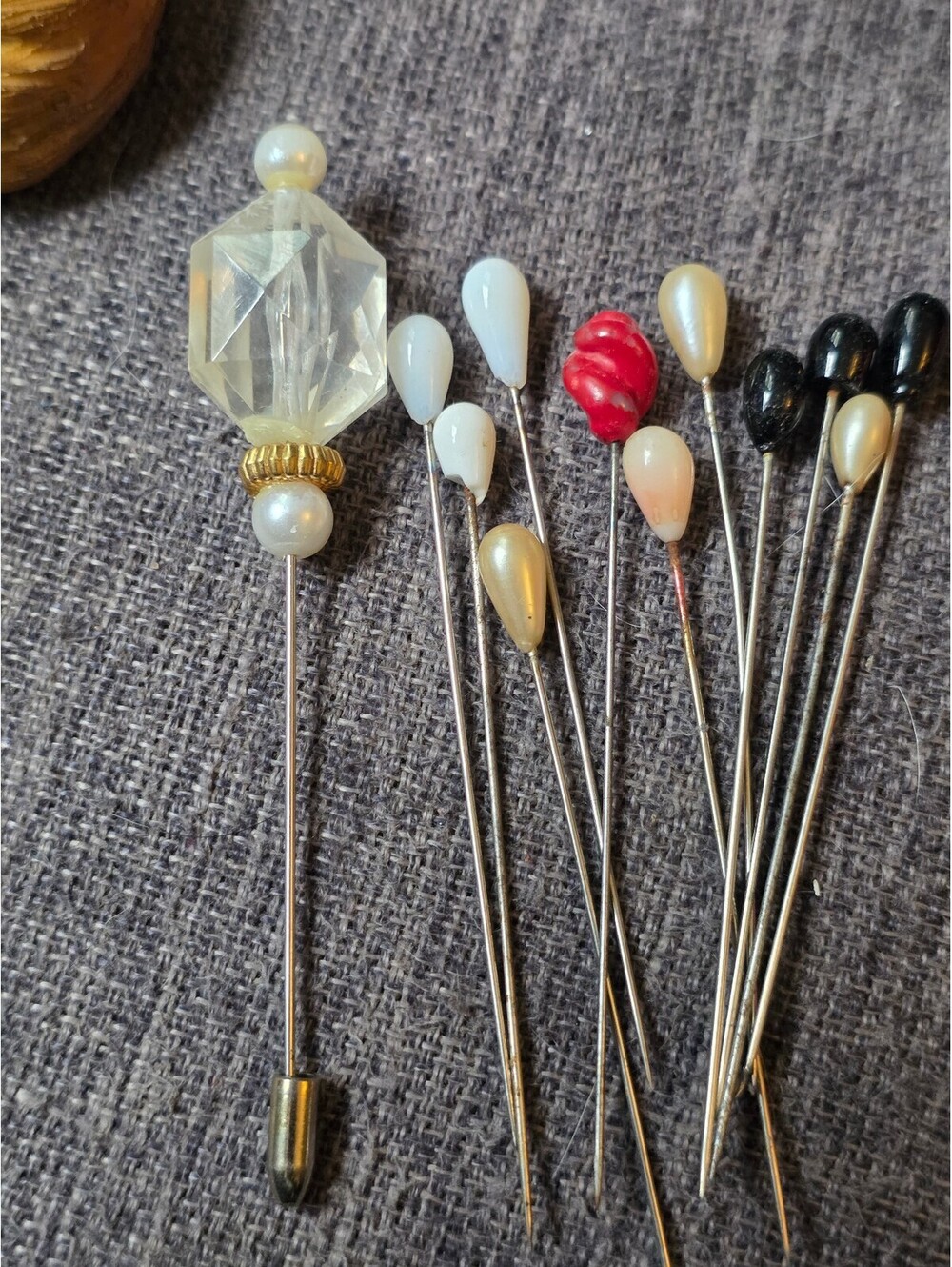 Vintage Glass Pearl & Faux Coral Hat Pins Lot  (12 Pieces)